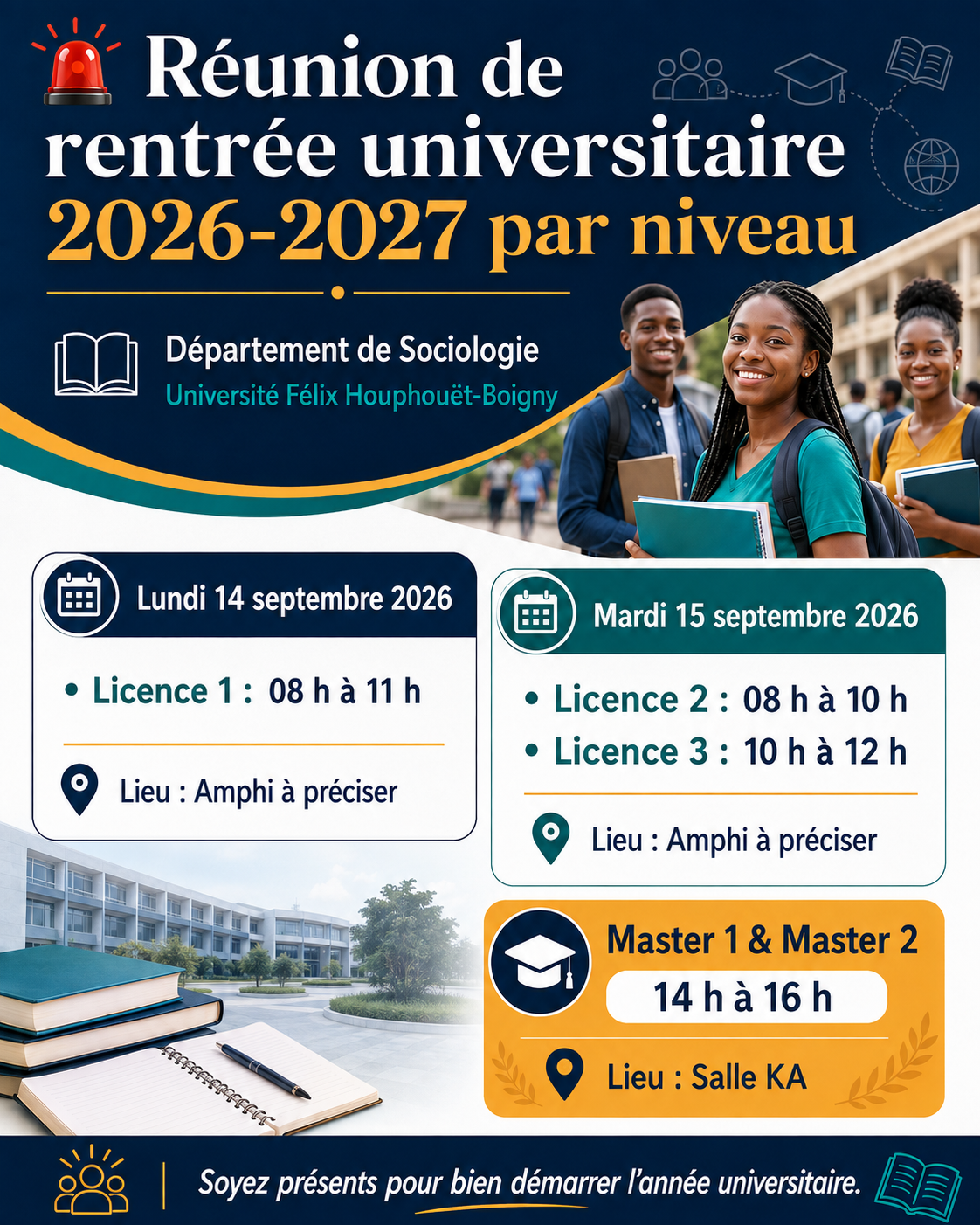 Réunion de rentrée universitaire par niveau